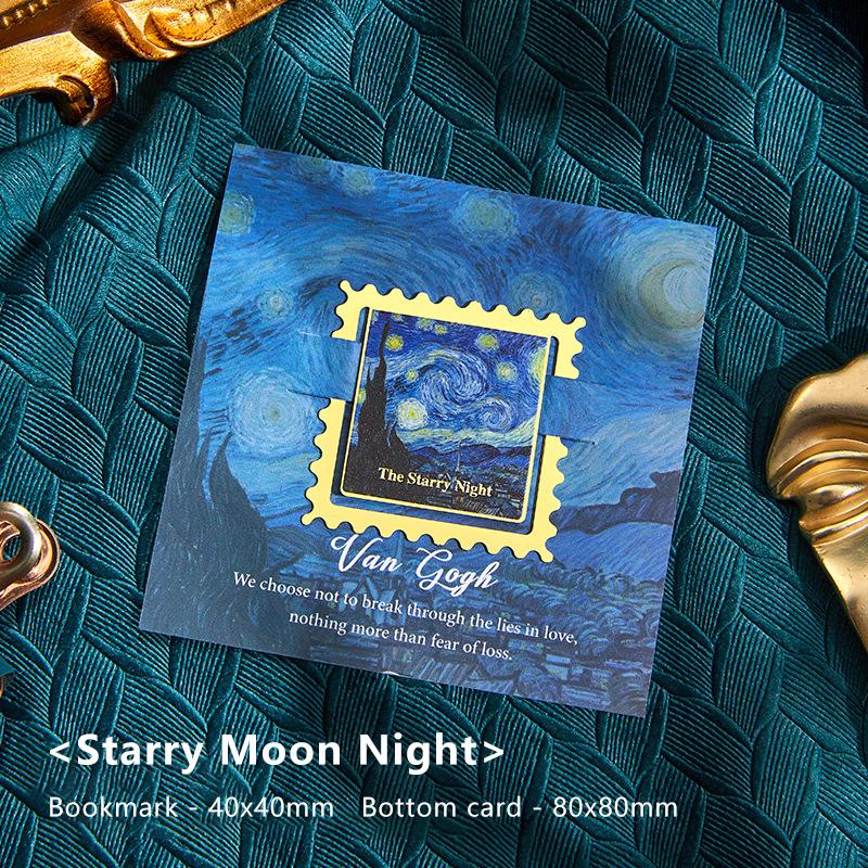 

Винтажная картина Ван Гога Золотая металлическая закладка Квадратная Волнистый край Форма закладки Для писателей Учителей Друзей Любителей книг Подарки