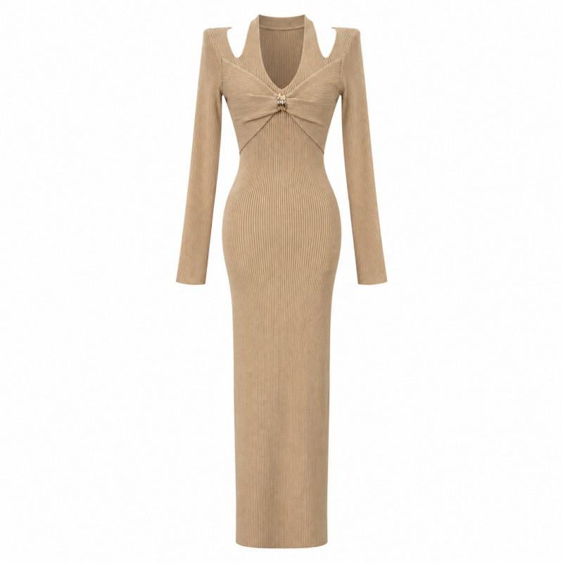 Sexy Off Shoulder Knit Dress V-Neck Bodycon Long Women Lady Party Cocktail
