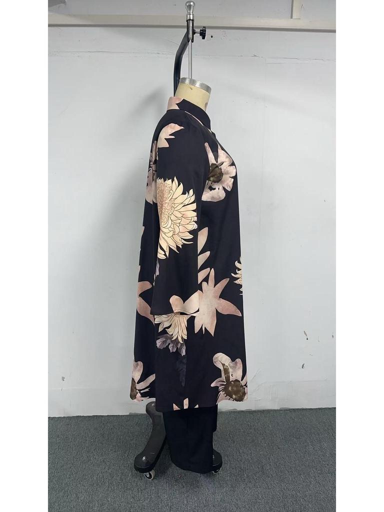 Dubai Plus Size Floral Long Sleeve & Pants with Long Skirt - Elegant Two-Piece Set