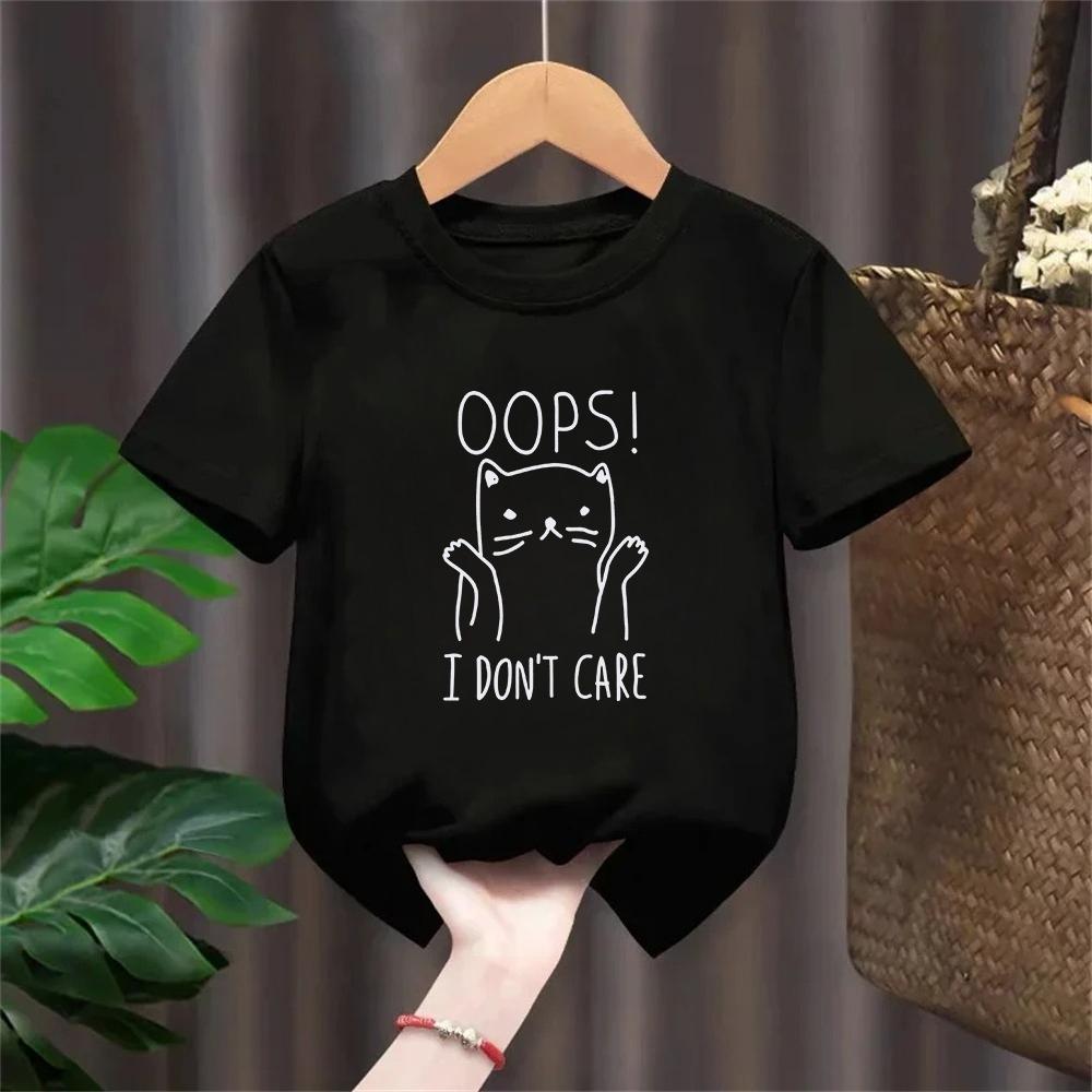 Süßes und Neues Kinder Einfaches Pinselzeichnung Katze T-Shirt Harajuku Vintage T-Shirt Mode Mädchen Junge T-Shirt