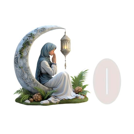 Yousheng Eid Mubarak Acrylic Ornament 2D Crescent Moon Lantern Tabletop Centerpiece Ramadan Mubarak Sign for Home Islamic Party Supplies Eid Gifts