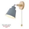 Modern Minimalist Nordic Macaron Bedside Wall Lamp with Wooden Pull Switch for Living Room or Restaurant Decor