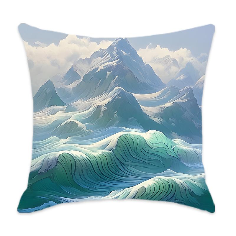 New Cyan Chinese Mountain Series Pillow, Comfortable and Soft Car Home Bedroom Bedside Pillow Cushion