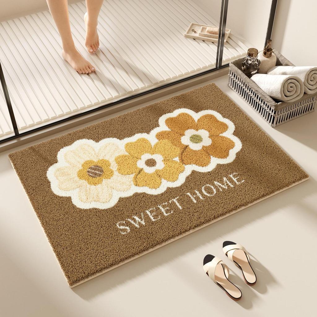 Compact Absorbent Bathroom Mat - Non-Slip, Easy-Care, Dirt-Resistant, Imitation Cashmere Floor Rug