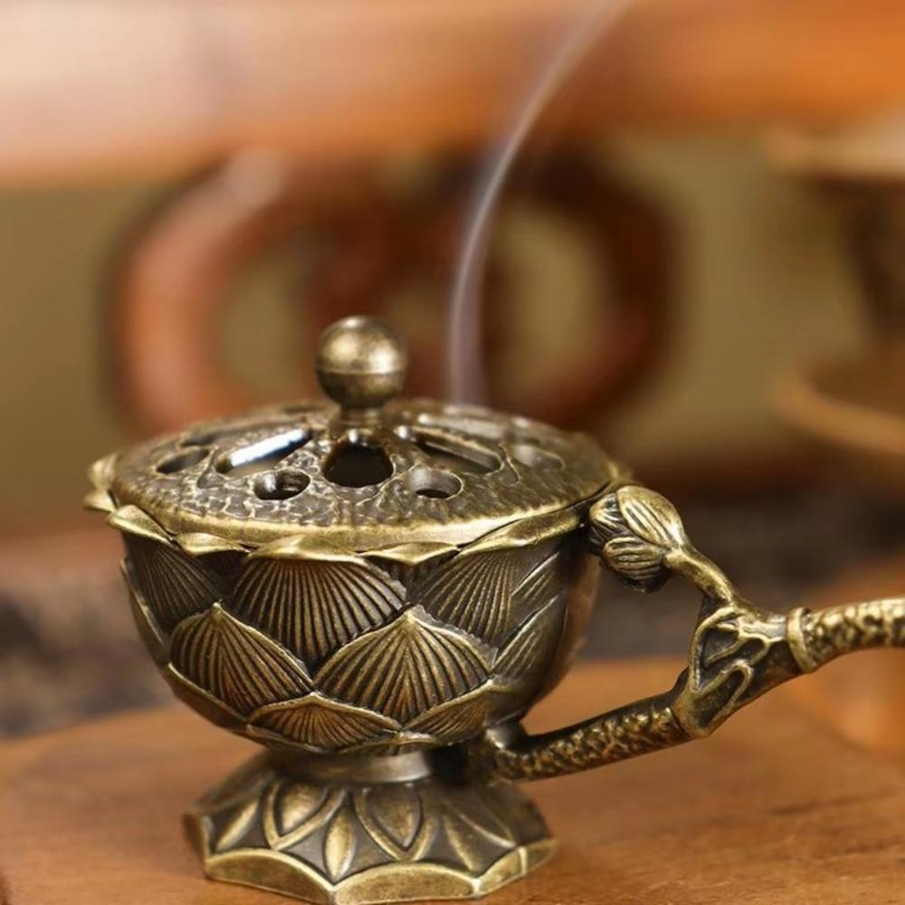 Hollow Out Lotus Incense Burner with Handle Aroma Furnace  Home Interior Decoration