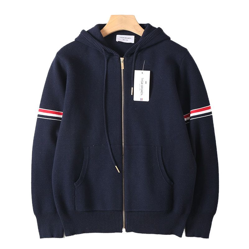 Trendy Preppy Style Colorful Narrow Goods Sleeve Men and Women Couple Knitting Cardigan Sweater Hooded Jacket Thick Coat