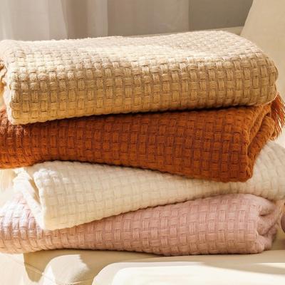 Coperta da Divano Waffle in Maglia di Lana Monocolore Nordica