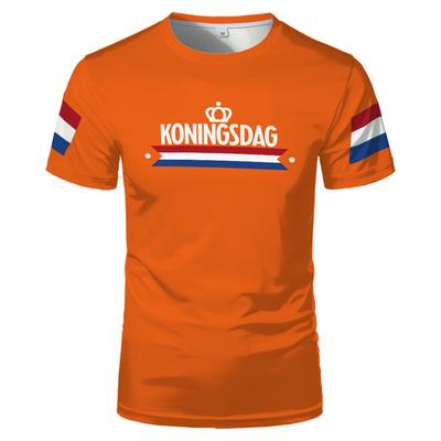 T-shirt à motif orange pour la Fête du Roi aux Pays-Bas avec image du drapeau néerlandais, Tendance Mode Sport Loisirs Homme et Femme Oversize