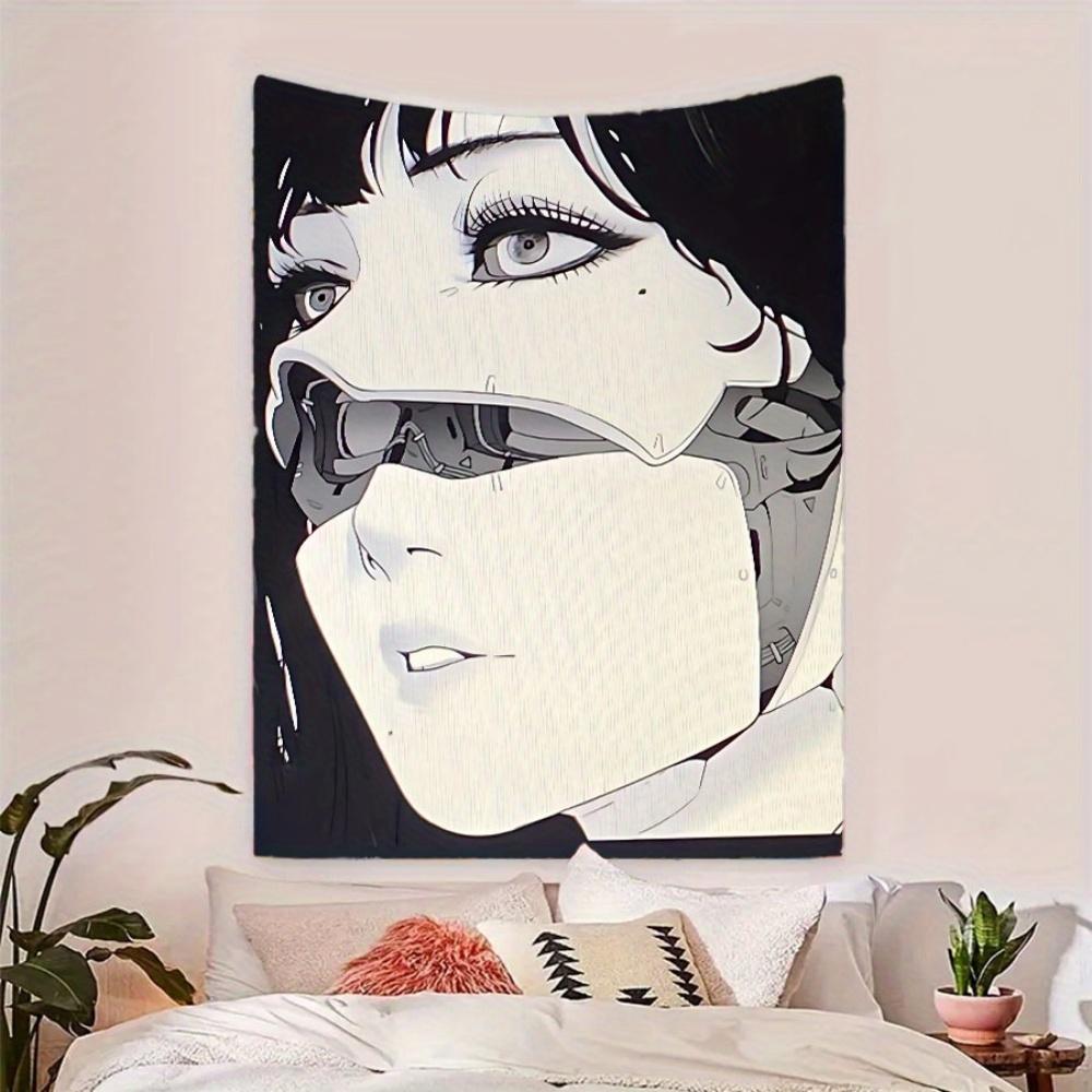 Cyberpunk Cyborg Girl Tapestry  Anime with Futuristic Mechanical Mask Manga Print Wall Hanging Ideal for Bedroom SciFi Fans 74x94cm(29x37in)