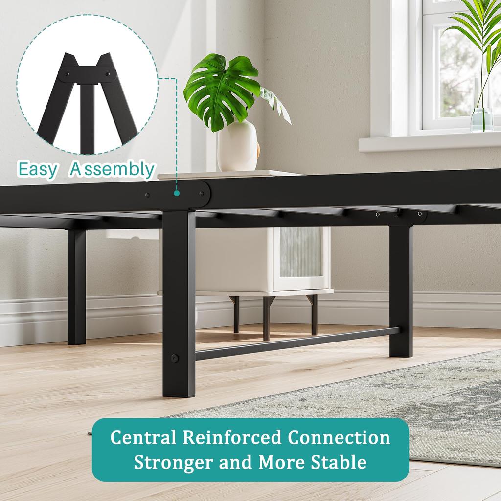 Bed Frame 90x200 Cm Metal, Sturdy Platform Bed with Headboard, Noiseless, Easy Assembly, No Box Spring Needed, Ideal for Couples & Guest Rooms