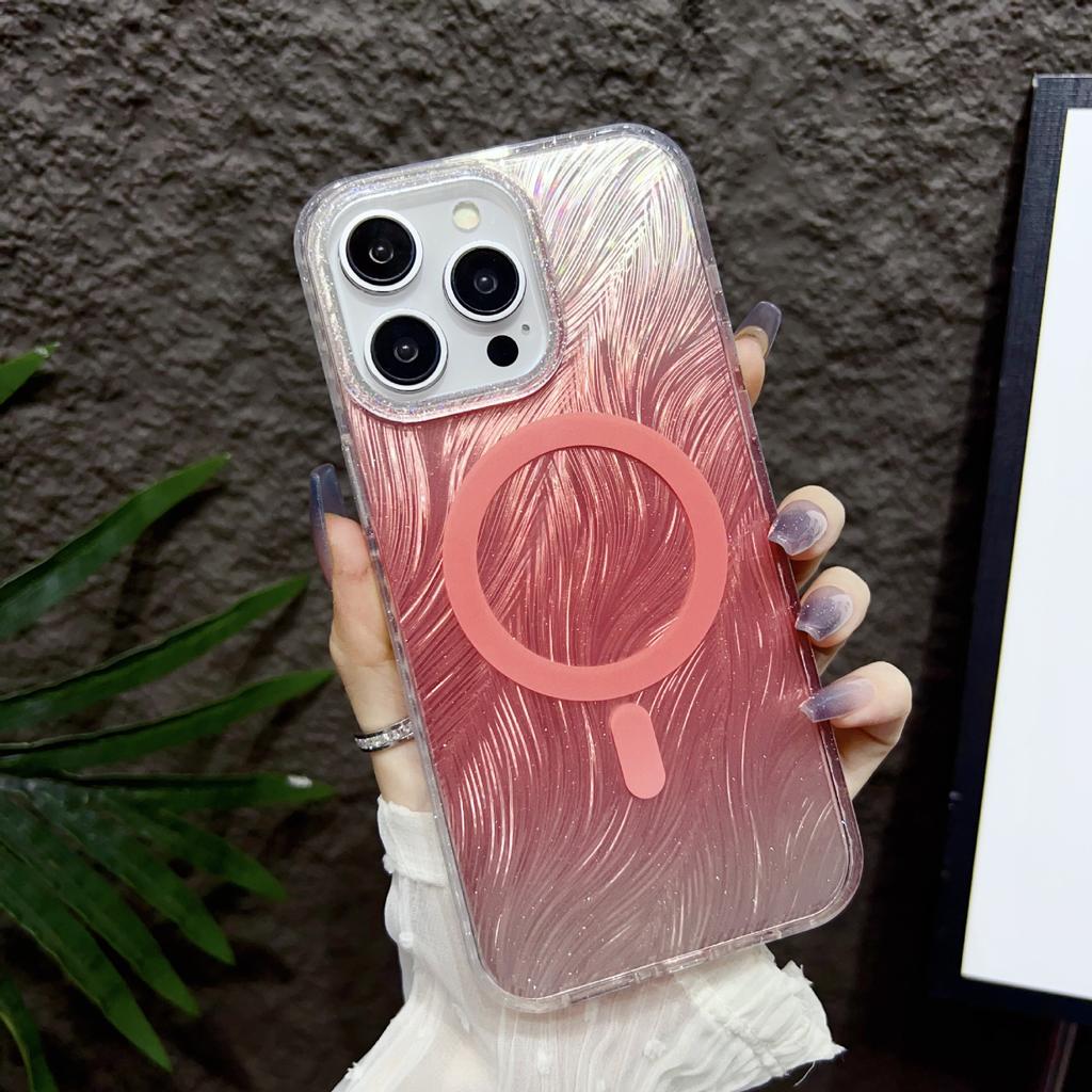 Apple 14/15 Gradient Feather Magnetic Anti-drop Protective Case Suitable for IPhone16promax Phone Case