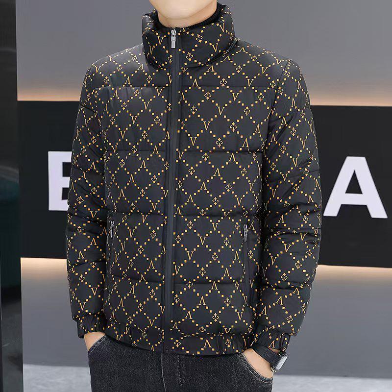2026 Herren Trendige Stehkragen Daunenjacke mit Allover-Print - Dicke, Warme, Winddichte, Kältebeständige Oberbekleidung