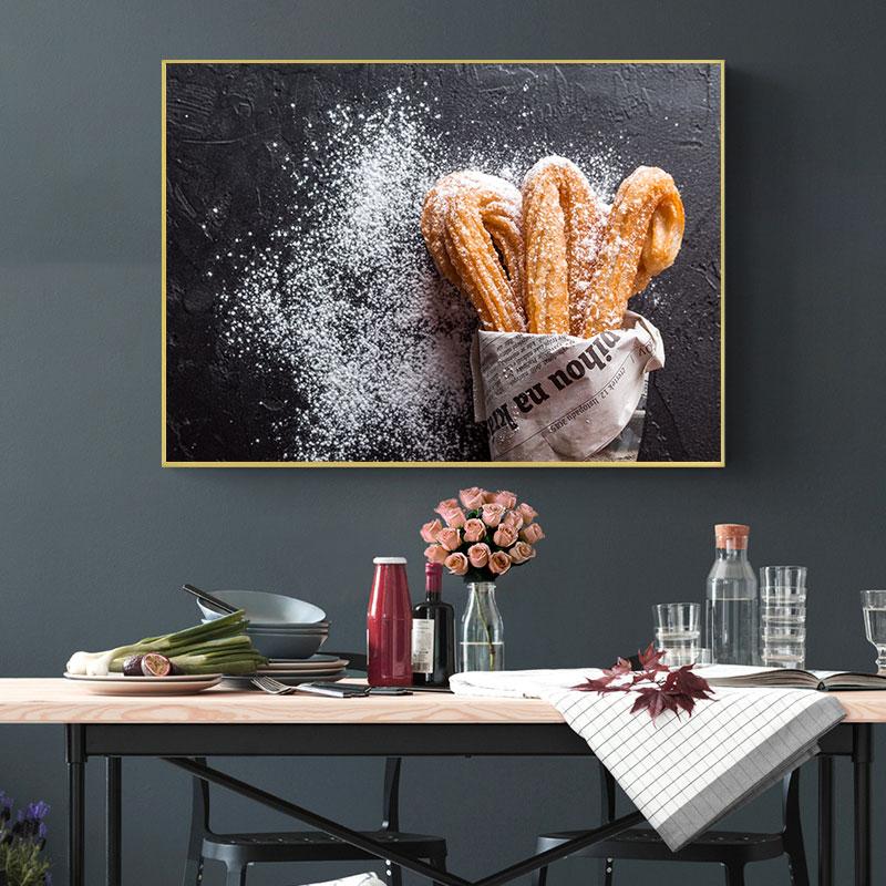 Nordic Tasty Food Lerretsplakater Kake Brødmaling Moderne plakattrykk Veggkunst Pictrue for Kitchen Cafe Restaurant Dekorasjon