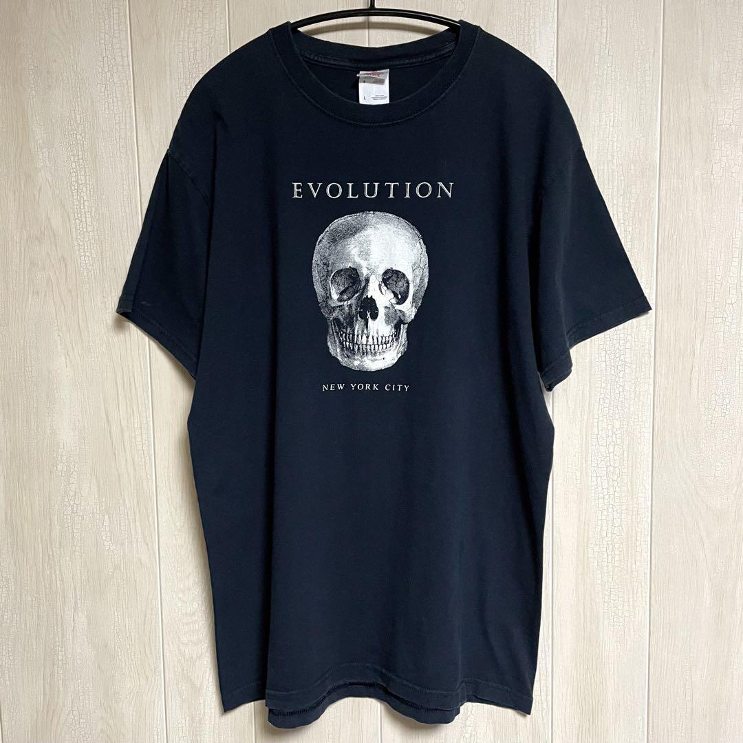 

[USED] FRUIT print T-shirt with two tags, NY skeleton art, vintage 90s 00s, black