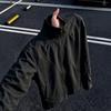 Mens Black Deconstructed Stand Collar Jacket American Style 3-in-1 Soft Shell Windbreaker Regular Shoulder Pilot Coat