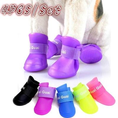 4PCS/Set Hot Sell Dog Shoes Pet Dog Waterproof Shoes Anti Slip Design Teddy Rain Boots Shoes  Brand