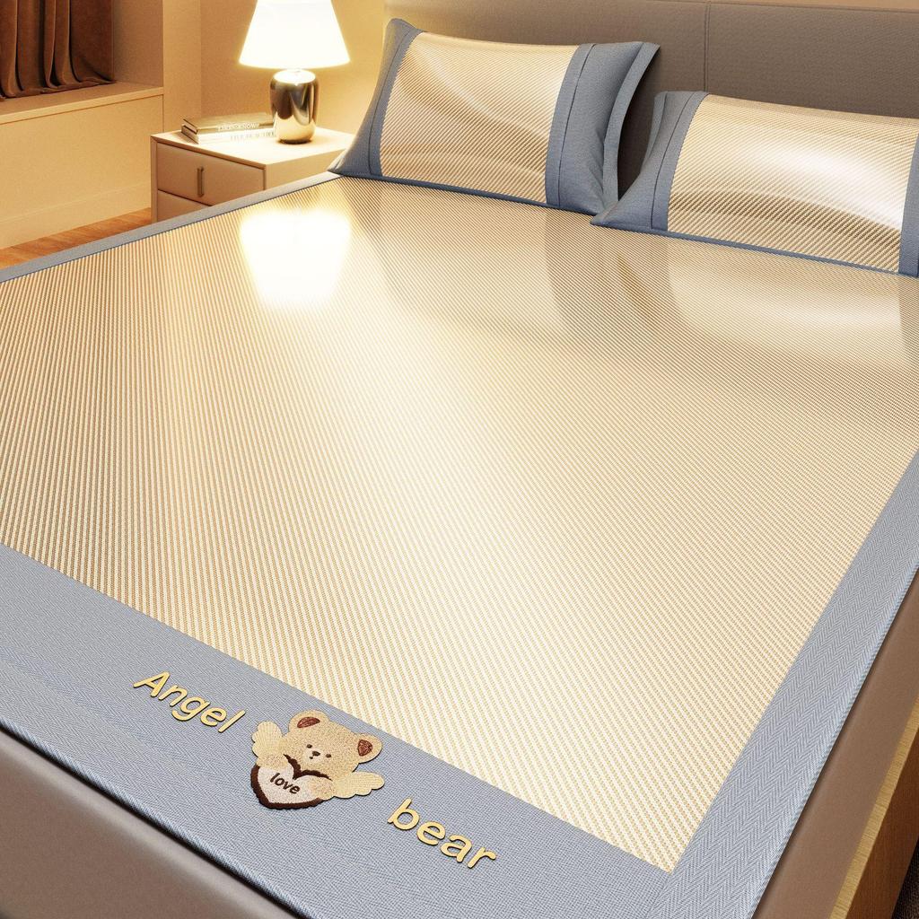 Machine Washable 3-Piece Ice Silk Cooling Mat Set with 2 Pillowcases, Breathable Summer Bed Sheet for Home Dorm, Soft Fitted Sheet