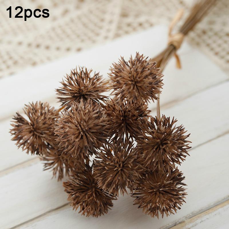 

Kiku Flower Artificial Prickly Ball Flowers Plastic Brown Pompom Mums Fake Plant DIY Home Wedding Room Retro Lavender Decoration коричневый