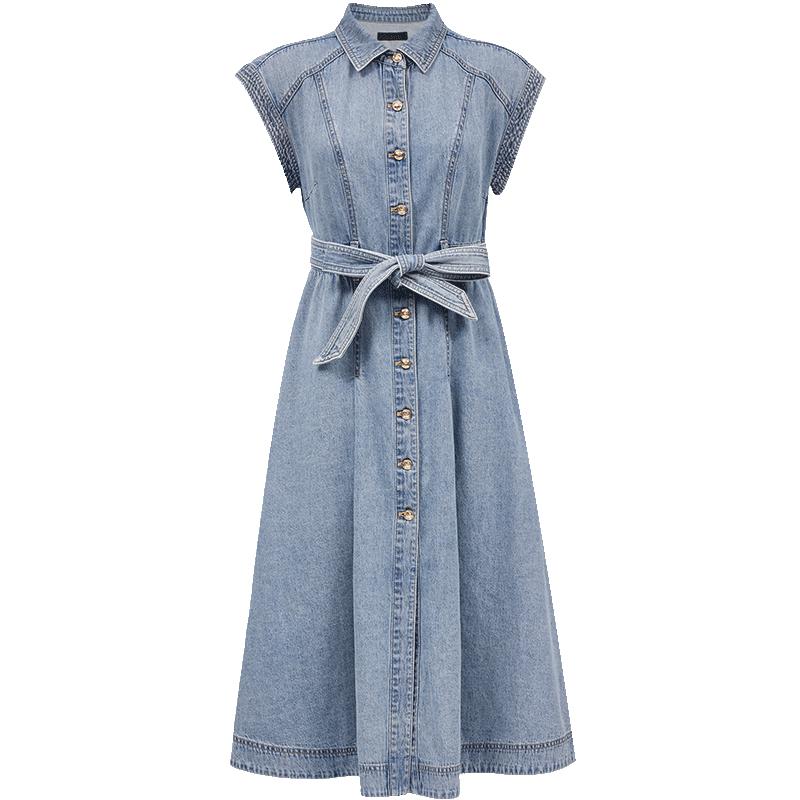 

ONLY 2025 Spring Retro Lapel Denim Midi Dress L
