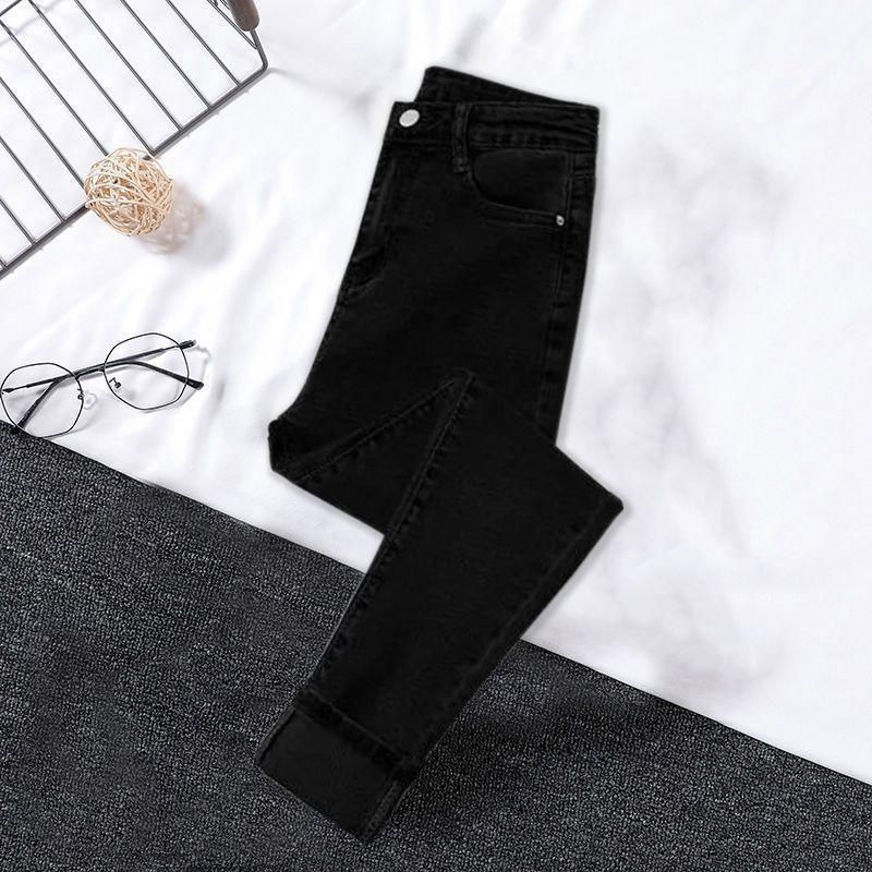 Damen Jeans 2025 Samtgefüttert Elastisch Slim Fit Koreanischer Stil Winterwarm