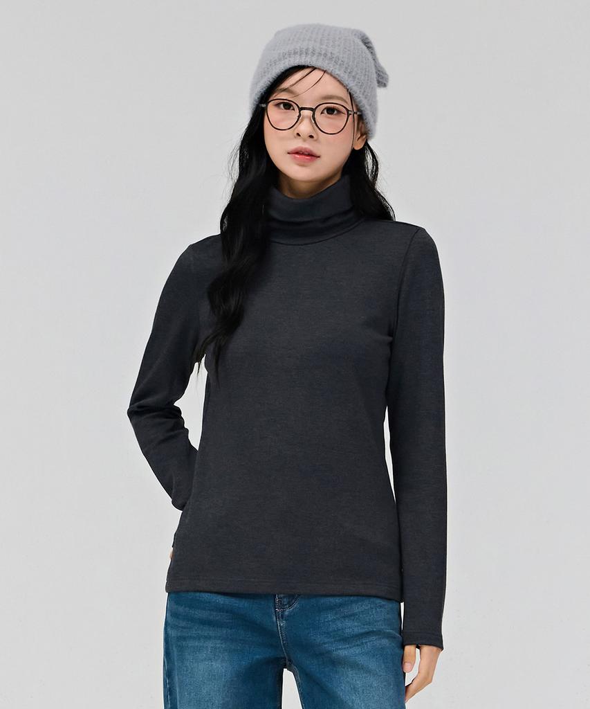 CHASECULT Unisex Essential Turtleneck Fleece Long Sleeve T-Shirt - Charcoal