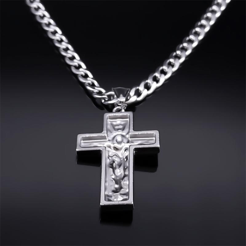 Collana Ciondolo Croce Hip Hop Gesù Colomba per Uomo Acciaio Inossidabile 316 Colore Argento Collane Religiose Gioielli collares NZZ383