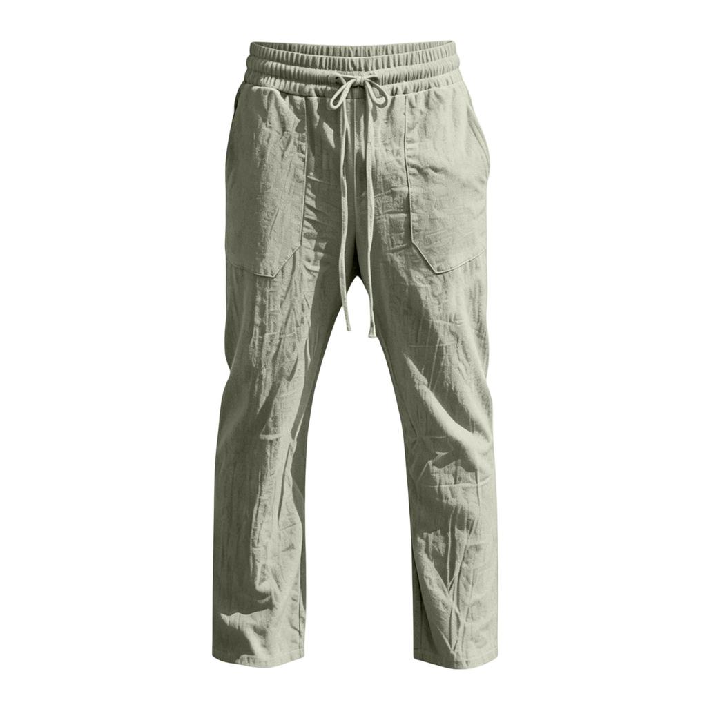 Men's Breathable Sweat Absorbent Solid Color Casual Wide Leg Linen Pants Elastic Waist Drawstring Lightweight Summer Trousers