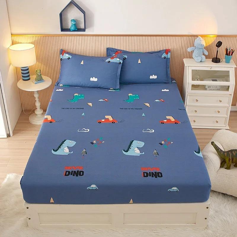 Cute Teddy Bear Pattern Fitted Sheet Set 100% Cotton Anti-slip Mattress Cover with Pillowcases Home Bedding Set for Boys Girls