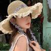 Breathable Big Brimmed Straw Hat Lightweight Woven Sun Cap Elegant Vacation Beach Cap  Carnival