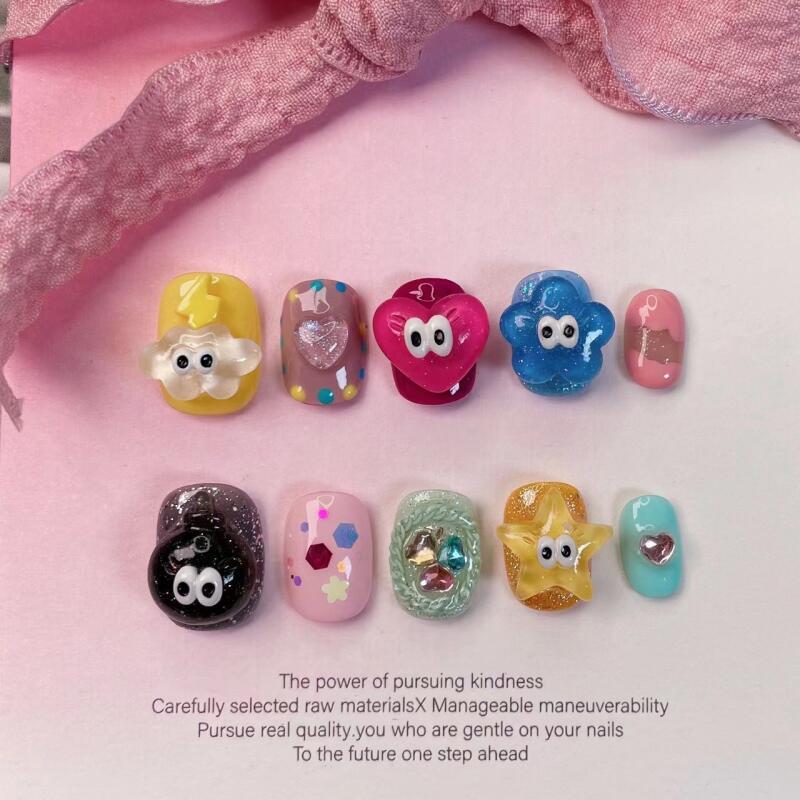Candy Dopamin Cartoon Niedliche Handgemachte Nagel Tragen Kinder Spaß Kleine Augen Süße und Cool Abnehmbare Nagel Verbesserung