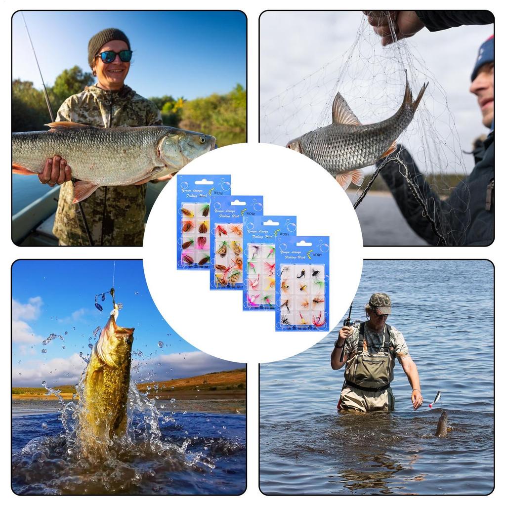 Fly Fishing Bait 48 Pieces Realistic Angling Accessories Freshwater Fishing Lure Hooks For Anglers Fishermen Men Fathers