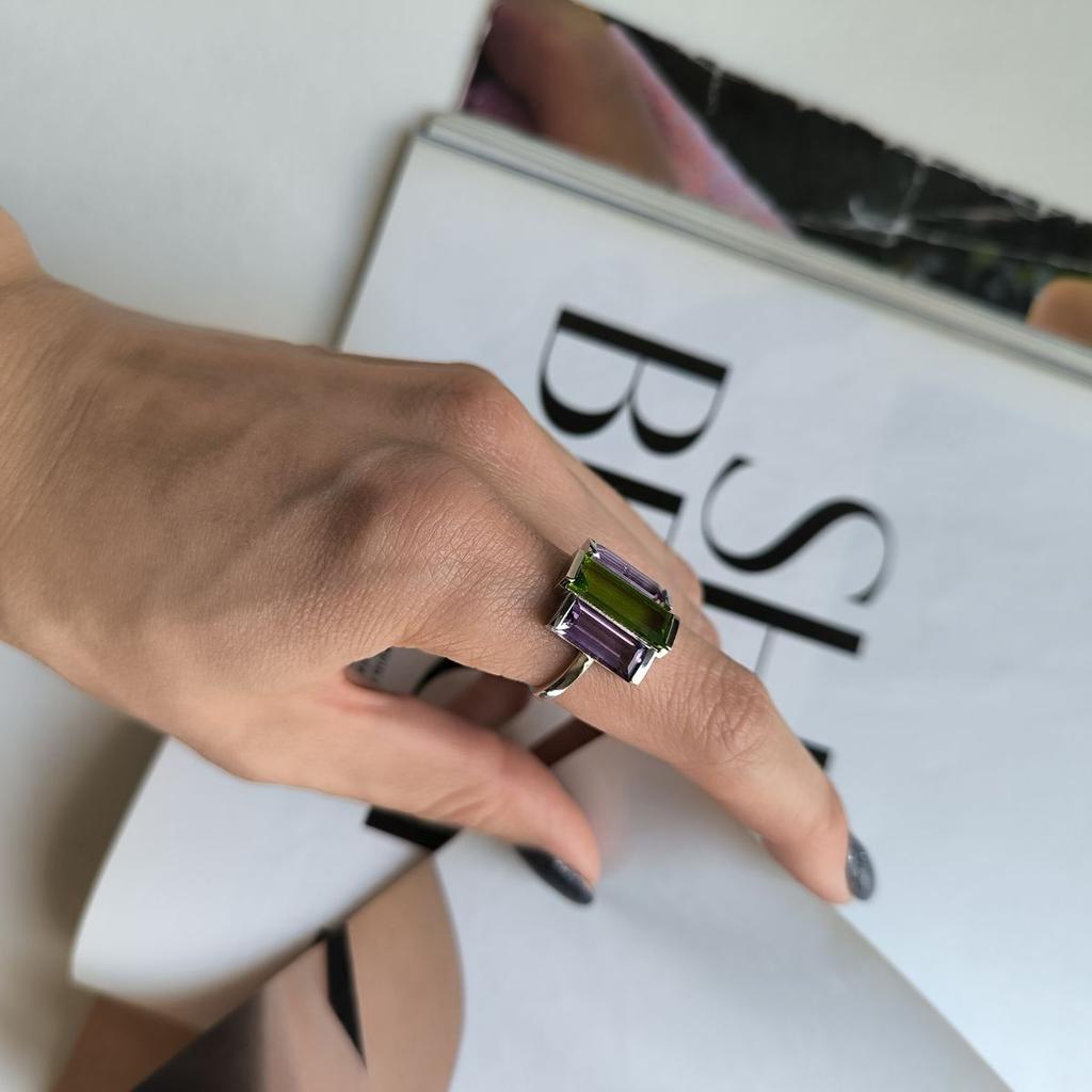 Srebrny pierścionek z naturalnym ametystem, chryzolitem, waga produktu 5,13 g (2183211)