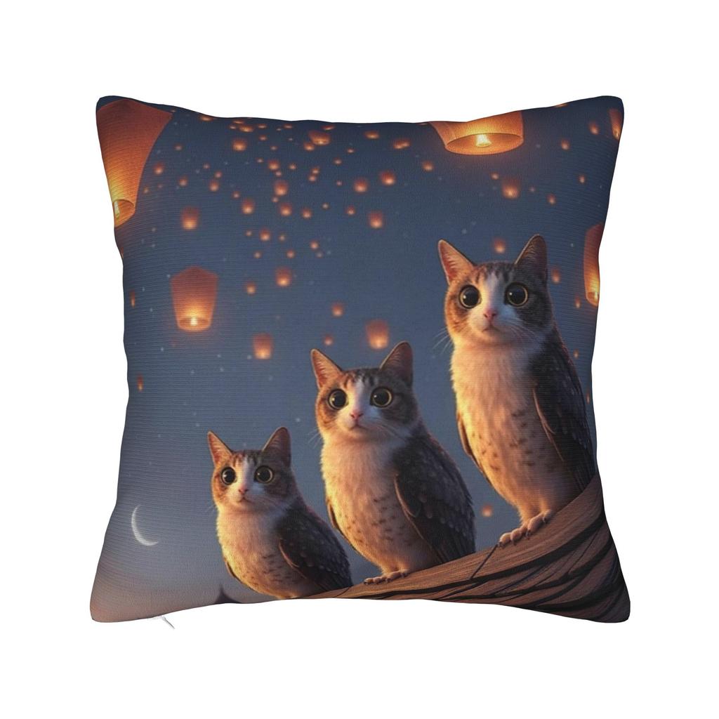 Pillow Case Meowl Cat Owl Cute Pet Stickers Print Pillow Cover For Sofa Couch Bed Living Room Vintage Pillowcases