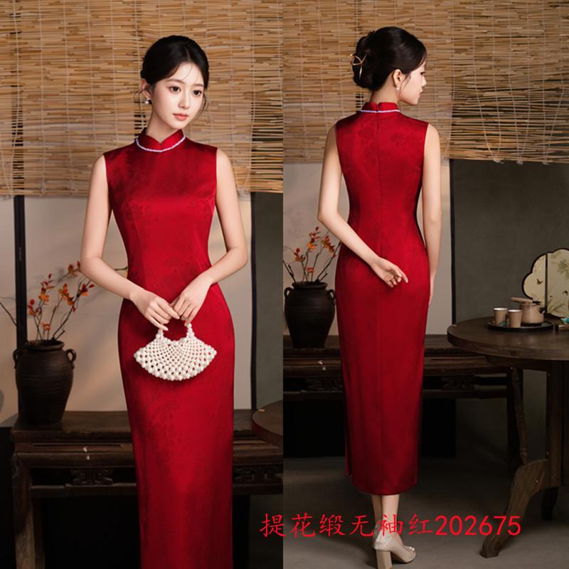 New Chinese style yellow jacquard Hong Kong style sleeveless cheongsam 1011 summer new improved and thin young daily wear