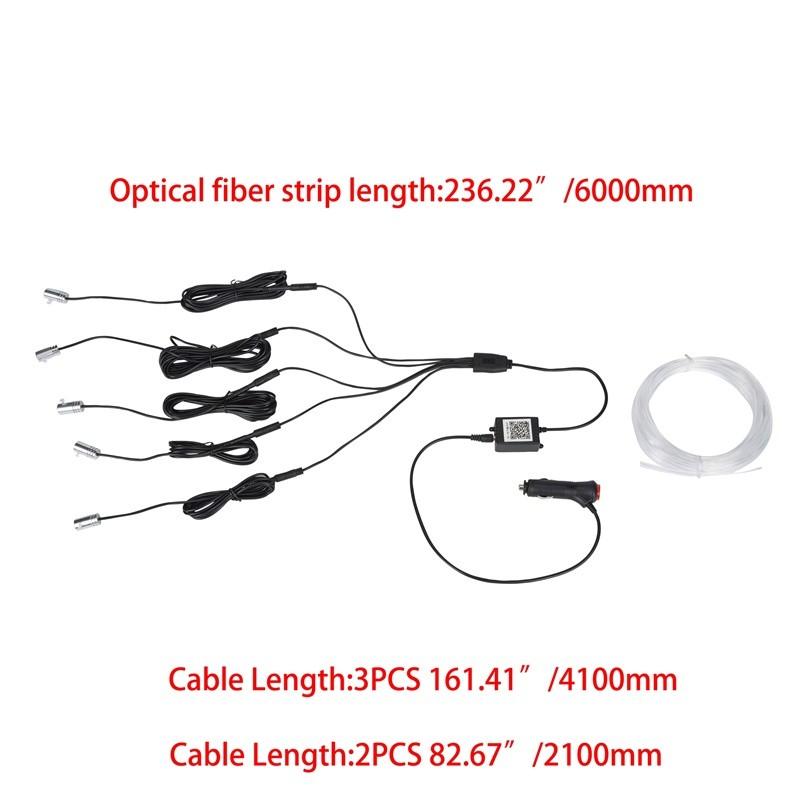 12V LED Car Opitcal Fiber Ambient Rainbow Lighting Kit Auto 6/8 Meters Optical Fiber String Atmosphere Lamp Trim