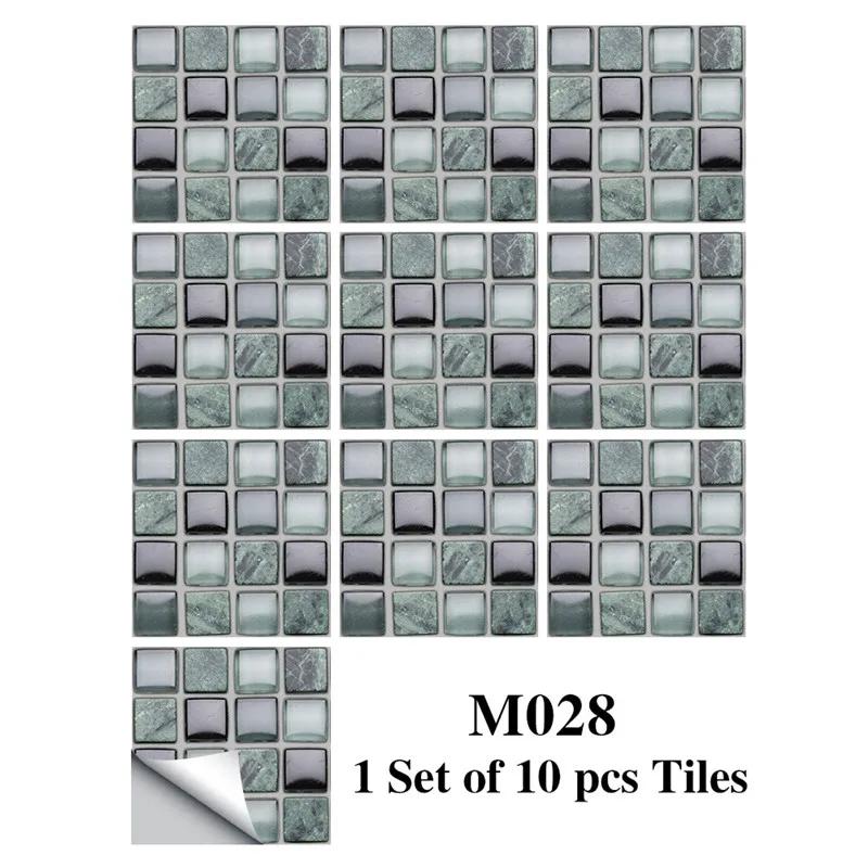 New 10Pcs Mosaic Tile Stickers Crystal Self-adhesive Kitchen Wall Stickers Living Room Bathroom Decoration PVC