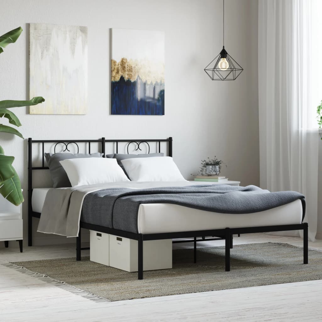 Metal Bed Frame with Headboard Black 120 X 200 Cm