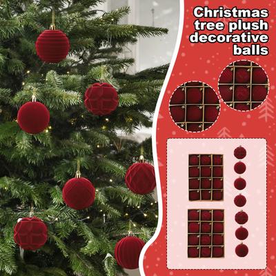 Beflockte Weihnachtskugelbox Christbaumschmuck, Unregelmäßige Samtkugeln aus Kunststoff, Weihnachtsdekoration