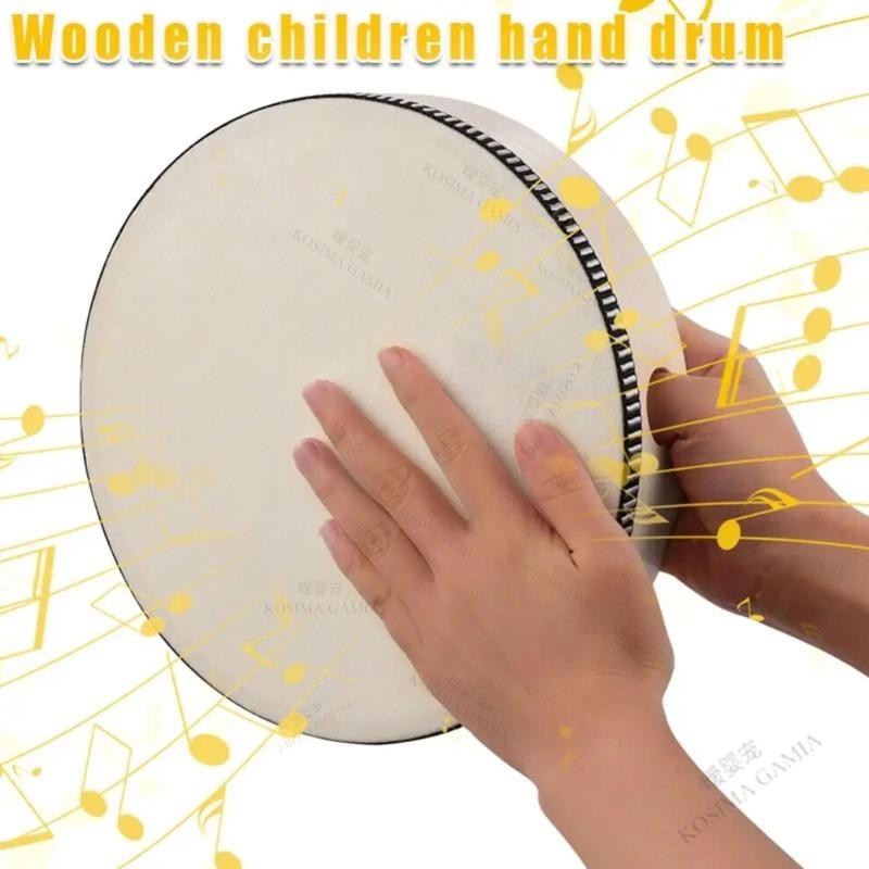 Gift For Kids Toddlers 4/6In Wooden Hand Drum Handheld Wood Frame Musical Instrument Toy Safe Non-Toxic Educational Lightweight