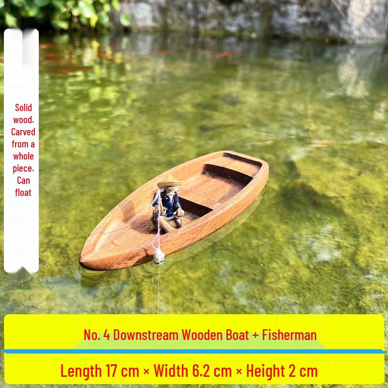 Retro Solid Wood Boat Model: Floating Fish Tank Ornament & Home Decor Toy