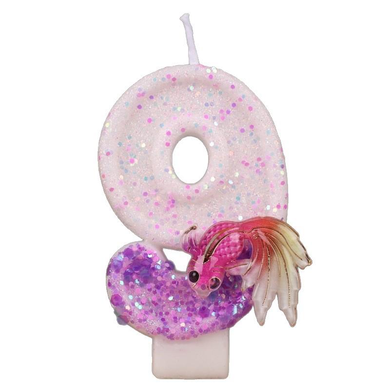 Gradient Pink and Purple Goldfish Digital Birthday Handmade Candle Cake Decoration First Birthday Diy0-9