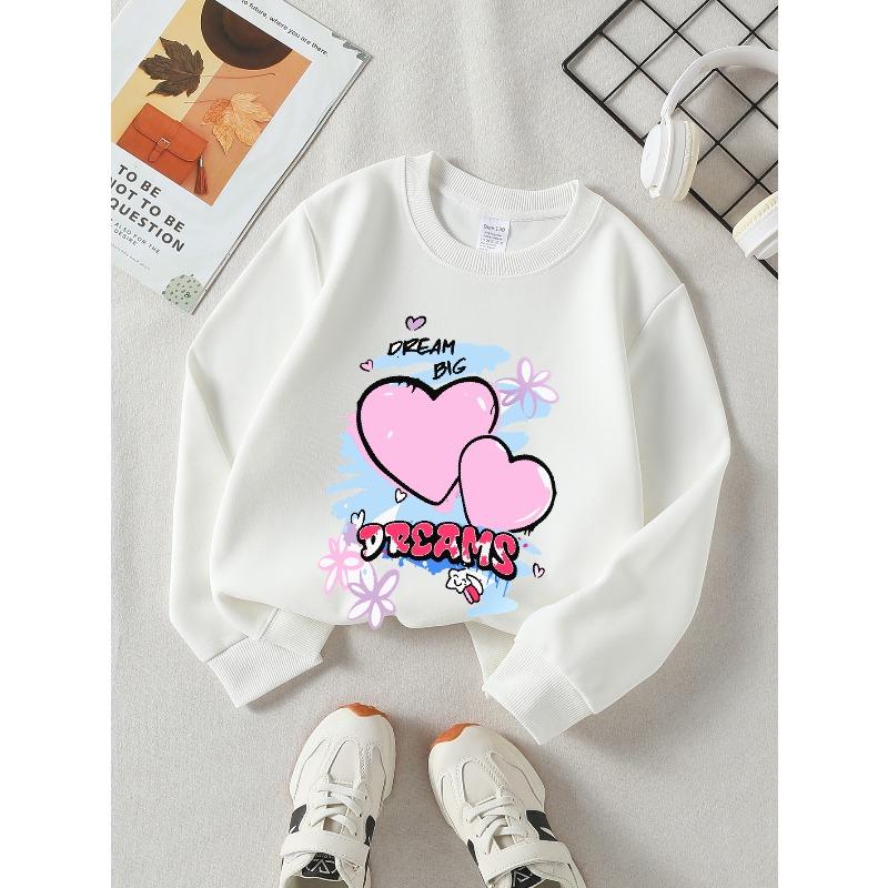 European sizes Kids' Casual Sweatshirt Printed Round Neck Pullover, Dream Big Hearts Dreams, Casual Comfortable