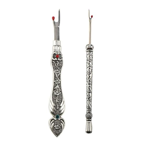 1/2Pcs Seam Thread Remover Vintage Carved Handle Stitch Unpicker Rust-Proof Sharp Ripping Tool Handy Crafting Removing Threads Tools