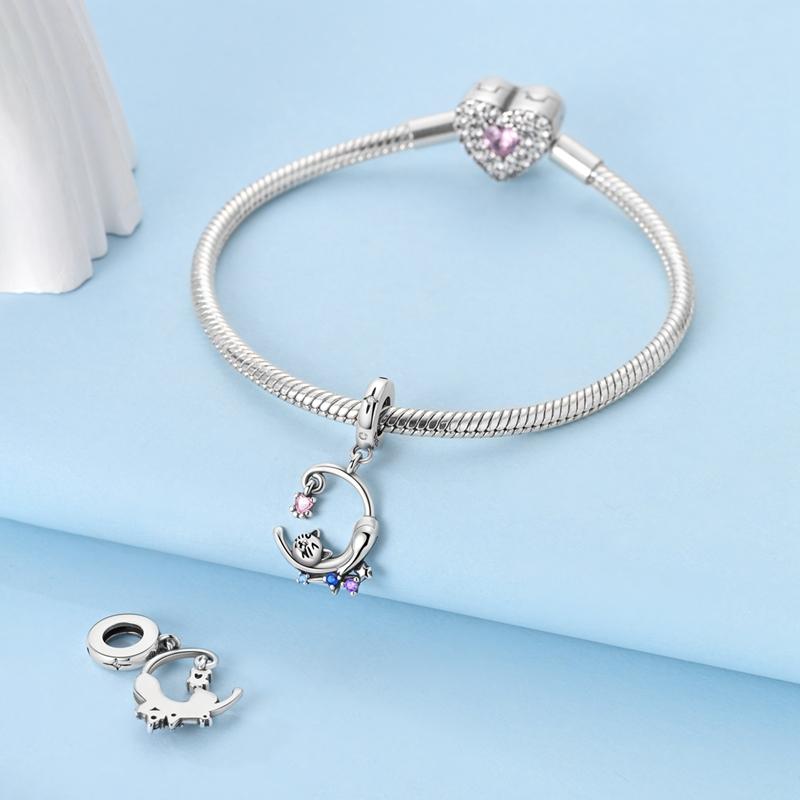 New Designcopper Cat Moon Pendants Fit Original Bracelet Charms Beads For Women High Quality Jewelry Making Gifts