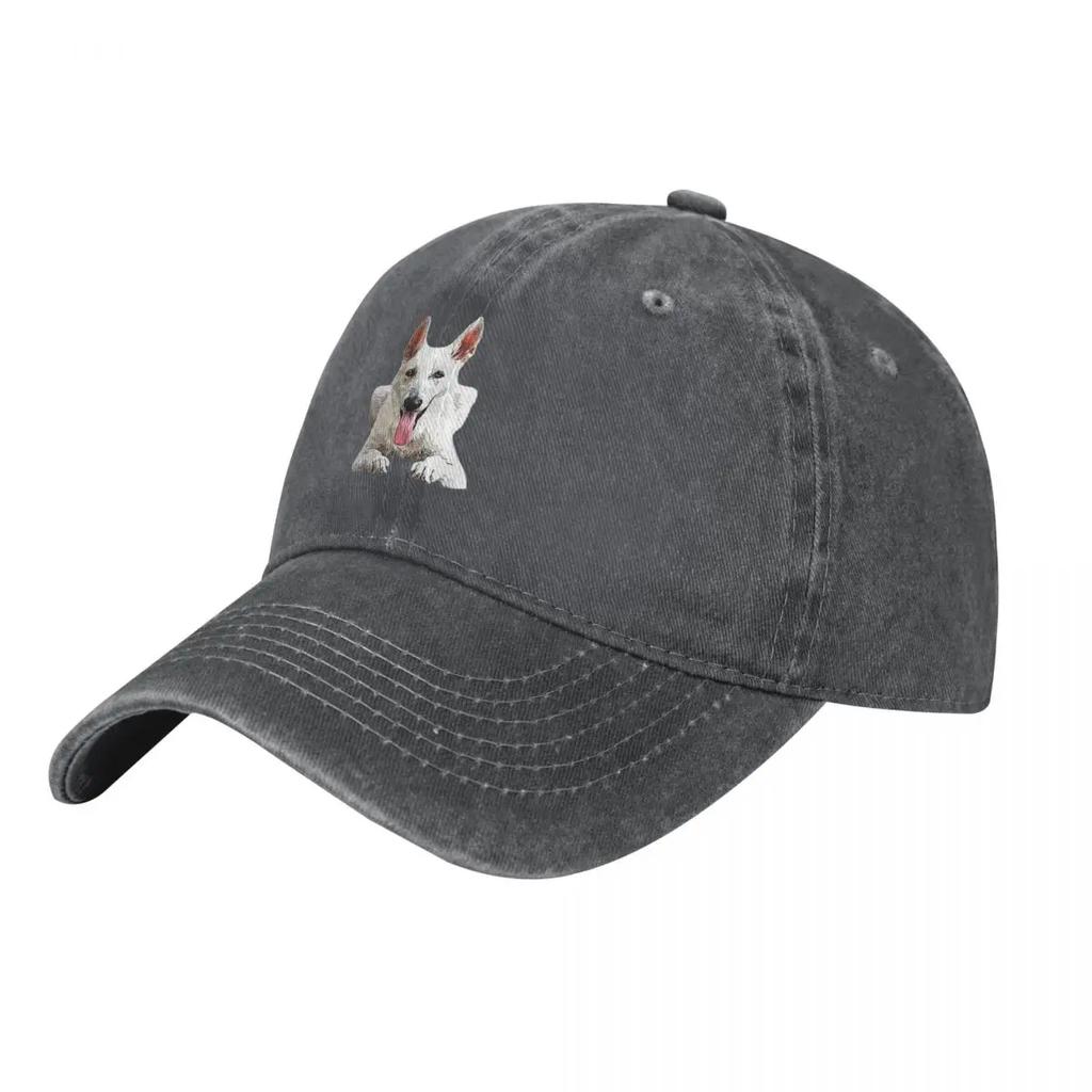 White Swiss Shepherd White GerUnisex Shepherd Baseball Caps Denim Fabric Hats Casquette Sports Baseball Cowboy Hat for Unisex
