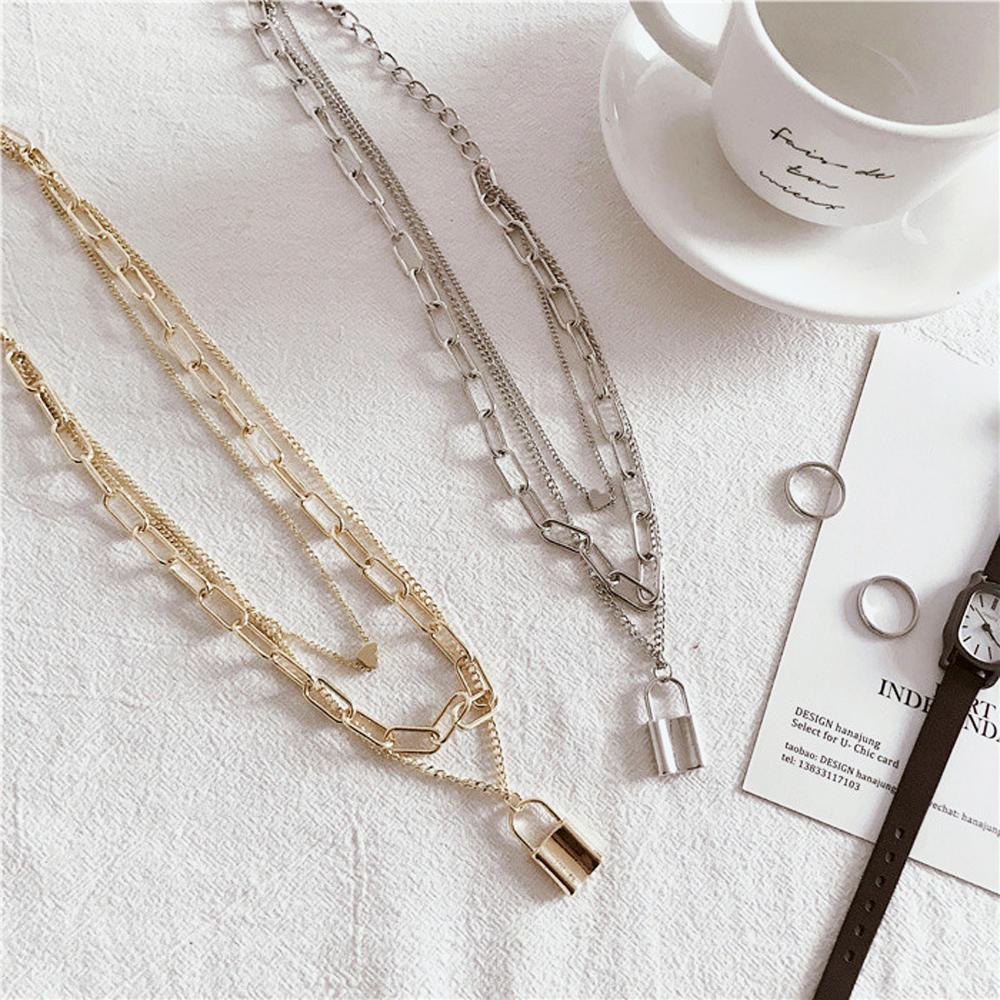 

Подарок Любовник Ожерелье Стимпанк Многослойное ожерелье Шея Цепочка Висячий замок Сердце Кулон Замок Кулон