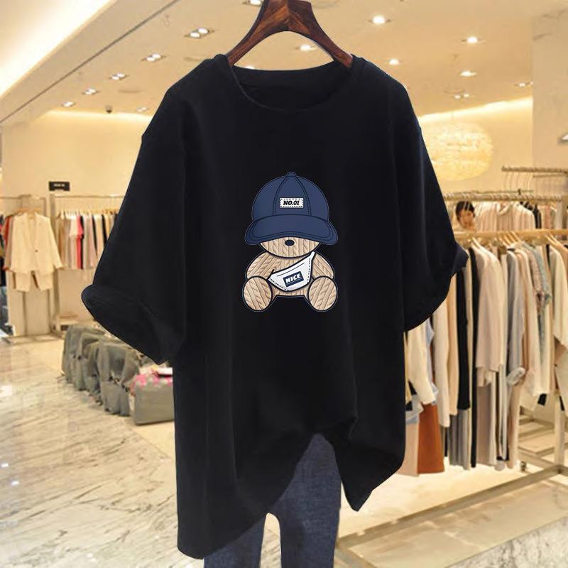 Long shark pants top white short-sleeved t-shirt women's 2025 new large version t-shirt loose cover butt long t