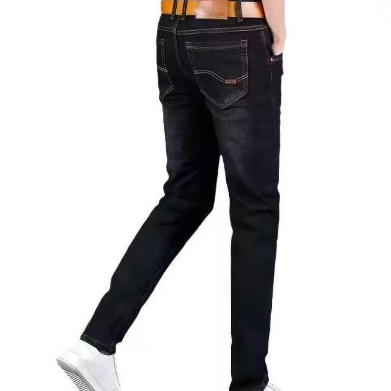 Herr Höst Vinter Jeans Fleecefodrade Förtjockade Raka Ben Lös Passform Kalla Utomhuskläder