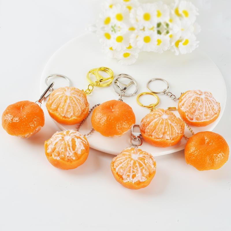 Unique Peeled Tangerine Keychain Lifelike Fruit Design Sturdy Metal Clasp Bag Charm Birthday Gift for Kids Girls