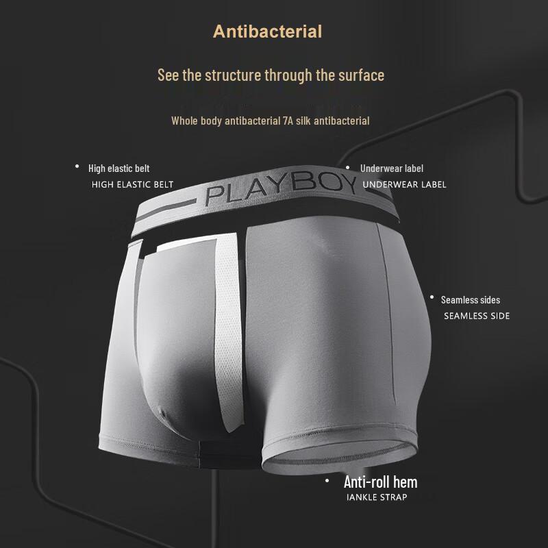 PLAYBOY Men's Ice Silk Antibacterial Boxer Briefs 3-Pack